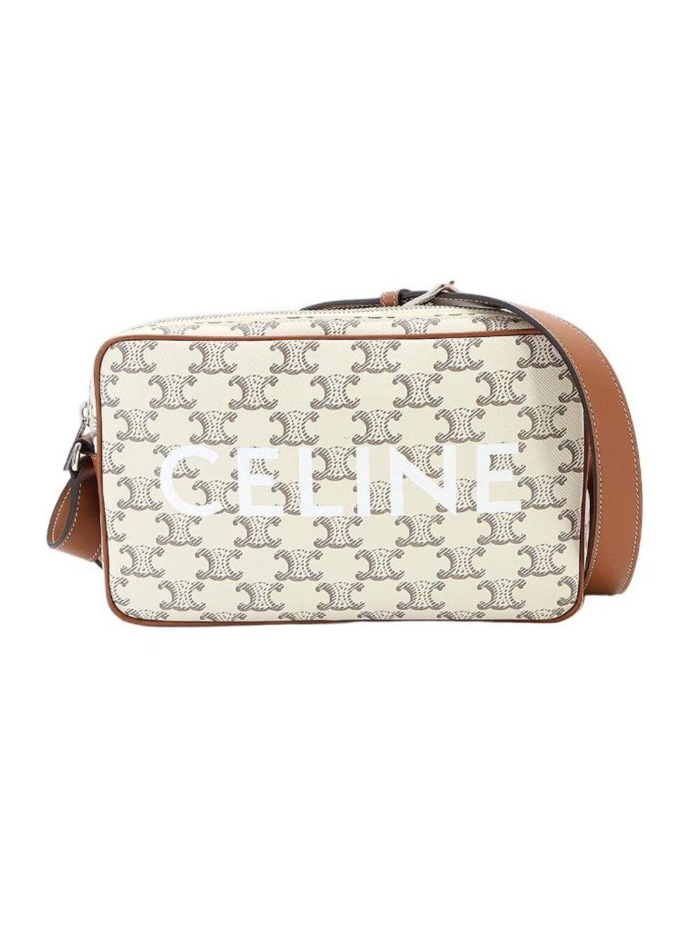 Celine Triomphe Medium Messenger Shoulder Bag Leather White Brown